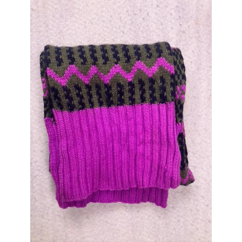 J.Crew‎ Knit Scarf Womens OS Purple Fair Isle Lambs Wool Cashmere Winter